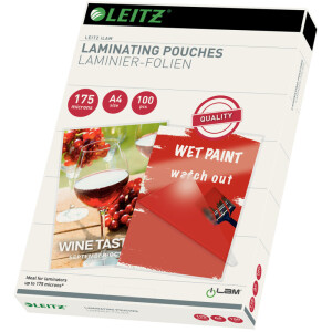 Laminierfolie Leitz iLAM 16933 - 303 x 216 mm f&uuml;r A4 175 &micro;m gl&auml;nzend Ethyl-Venyl-Acetat Pckg/100