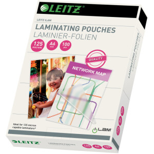 Laminierfolie Leitz iLAM 33806 - 154 x 111 mm f&uuml;r A6 125 &micro;m gl&auml;nzend Ethyl-Venyl-Acetat Pckg/100