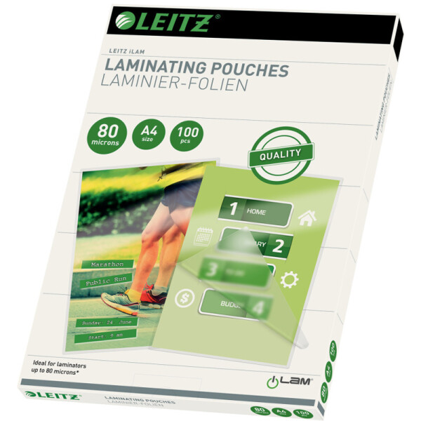 Laminierfolie Leitz iLAM 33818 - 303 x 216 mm für A4 80 µm glänzend Ethyl-Venyl-Acetat Pckg/100