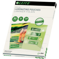 Laminierfolie Leitz iLAM 33818 - 303 x 216 mm f&uuml;r A4 80 &micro;m gl&auml;nzend Ethyl-Venyl-Acetat Pckg/100
