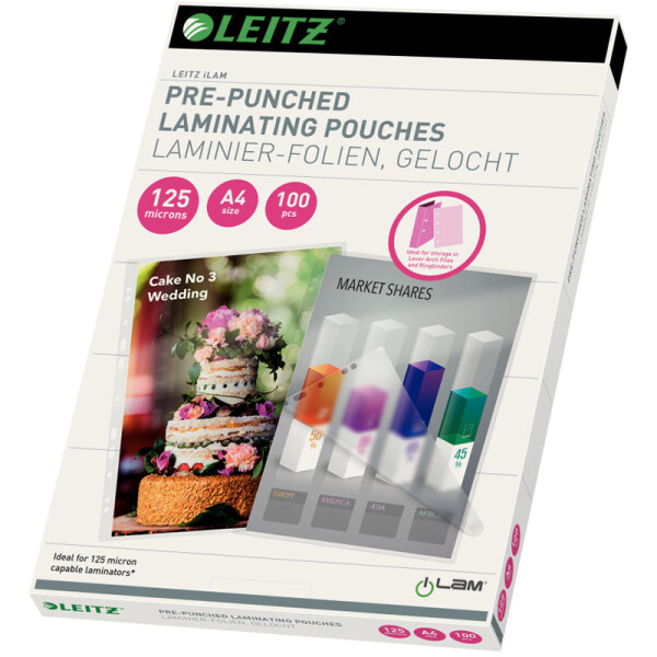 Laminierfolie Leitz iLAM 33878 - 303 x 216 mm f&uuml;r A4 125 &micro;m gl&auml;nzend Ethyl-Venyl-Acetat Pckg/100