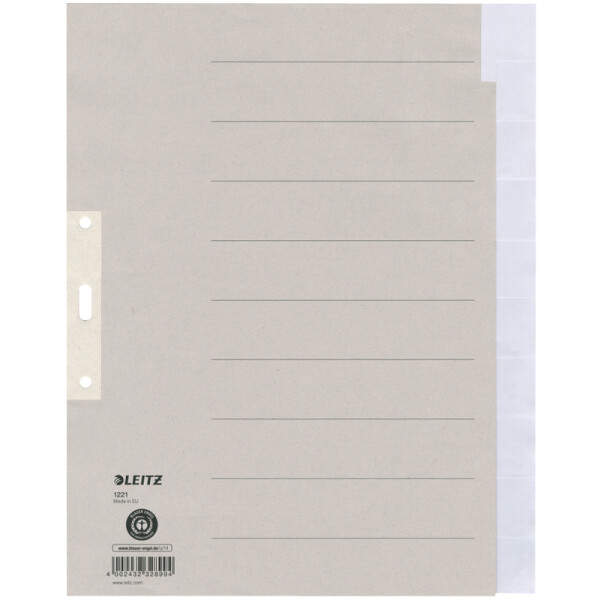 Register Leitz 1221 - A4 grau blanko 10-teilig Recyclingpapier 100 g/m&sup2;