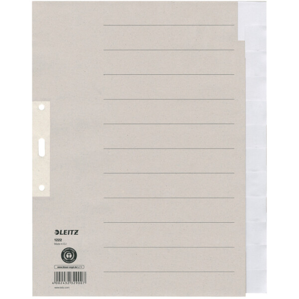 Register Leitz 1222 - A4 grau blanko 12-teilig Recyclingpapier 100 g/m&sup2;
