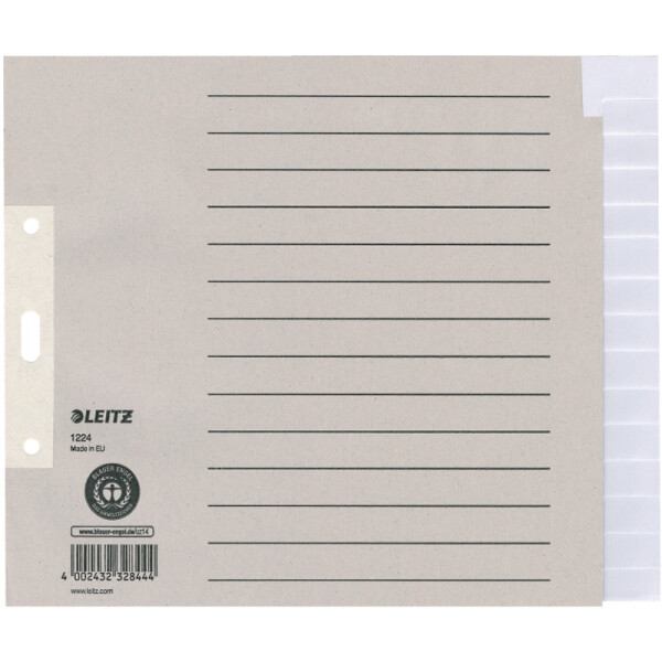 Register Leitz 1224 - A4 grau blanko 15-teilig Recyclingpapier 100 g/m&sup2;