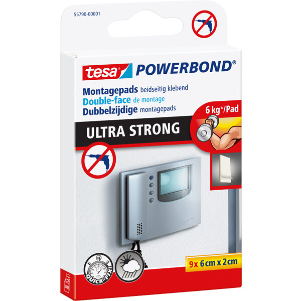 Montagepad tesa Powerbond 55790 - 60 mm x 20 mm Halt bis zu 6 kg/10 cm für Außenbereich Pckg/9