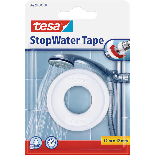 Reparaturband tesa StopWater Tape 56220 - 12 mm x 12 m weiß Abdichtband für Privat/Endverbraucher-Anwendungen