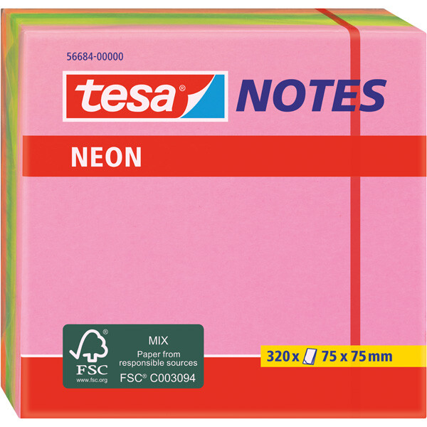 Haftnotizen tesa Neon Notes 56684 - 75 x 75 mm farbig sortiert Papier Pckg/320
