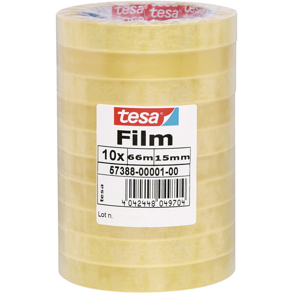 Klebefilm tesa tesafilm transparent 57388 - 15 mm x 66 m f&uuml;r Privat/Endverbraucher-Anwendungen Pckg/10