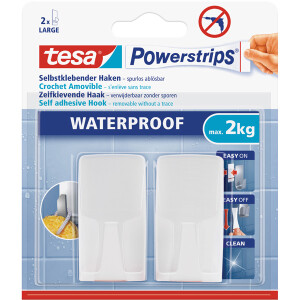 Haken tesa Powerstrips Waterproof 59701 - eckig wei&szlig; bis 2 kg f&uuml;r Badezimmer Kunststoff Pckg/2