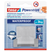 Doppelhaken tesa Powerstrips Waterproof 59710 - silber bis 3 kg f&uuml;r Badezimmer wasserfest Edelstahl
