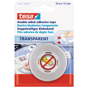 Verlegedoppelband tesa tesafix 64621 - 12 mm x 10 m transparent Folienklebeband f&uuml;r Industrie/Gewerbe-Anwendungen