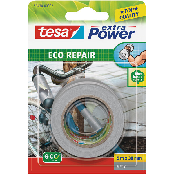 Reparaturband tesa Extra Power Eco Repair 56430 - 38 mm x 5 m grau Gewebeklebeband f&uuml;r Privat/Endverbraucher-Anwendungen