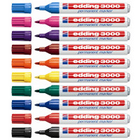 Permanentmarker edding 3000 - farbig sortiert 1,5-3 mm Rundspitze nachf&uuml;llbar 10er-Set