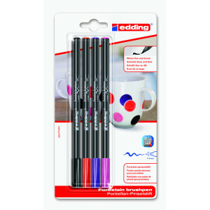 Porzellanpinselstift edding 4200 - farbig sortiert warm 1-4 mm Pinselspitze 4er-Set