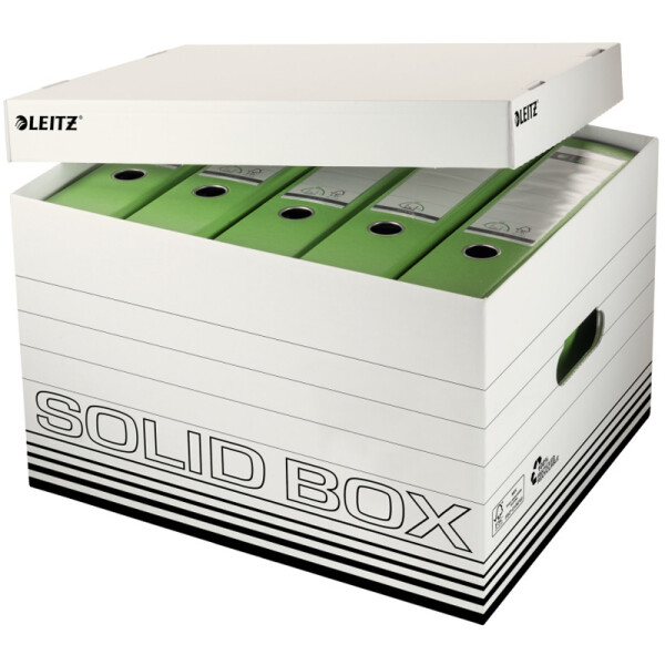 Archivbox Leitz Solid 6119 - 450 x 305 x 346 mm wei&szlig; mit Deckel FSC-Wellpappe