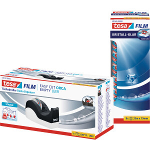 Klebefilm Tischabroller tesa Easy Cut Frame 53915 - bis 19 mm x 33 m schwarz/wei&szlig; inkl. 8 Rollen Set