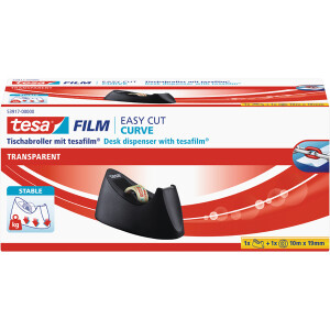 Klebefilm Tischabroller tesa Easy Cut Curve 53917 - bis 19 mm x 33 m schwarz inkl. 1 Rolle Set