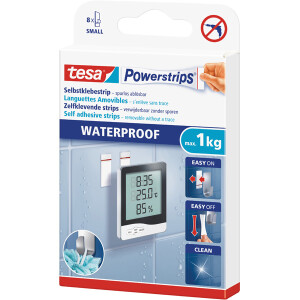 Klebestreifen tesa Powerstrips Waterproof Small 59778 - wei&szlig; bis 1 kg f&uuml;r Badezimmer Pckg/8
