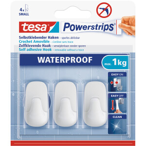 Haken tesa Powerstrips Waterproof Small 59782 - oval wei&szlig; bis 1 kg f&uuml;r Badezimmer Kunststoff Pckg/3