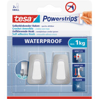 Haken tesa Powerstrips Waterproof Small 59783 - eckig metallic-wei&szlig; bis 1 kg f&uuml;r Badezimmer Edelstahl/Kunststoff Pckg/2