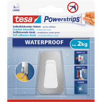Haken tesa Powerstrips Waterproof Large 59784 - eckig metallic-wei&szlig; bis 2 kg f&uuml;r Badezimmer Edelstahl/Kunststoff
