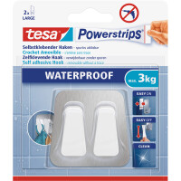 Doppelhaken tesa Powerstrips Waterproof 59785 - silber/wei&szlig; bis 3 kg f&uuml;r Badezimmer wasserfest Edelstahl/Kunststoff