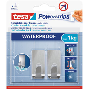 Haken tesa Powerstrips Waterproof Small 59777 - eckig Edelstahl bis 1 kg f&uuml;r Badezimmer Metall Pckg/2