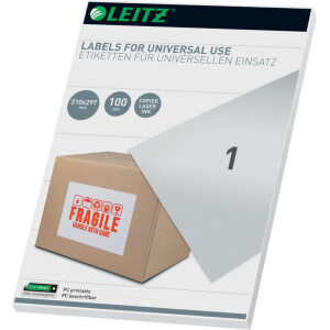 Universaletikett Leitz 6171-00-01 - A4 210 x 297 mm weiß permanent FSC Papier für alle Druckertypen Pckg/100