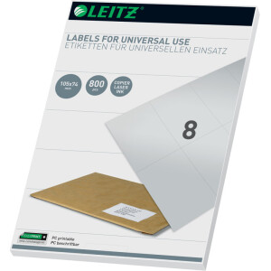 Universaletikett Leitz 6174-00-01 - A4 105 x 74 mm weiß permanent FSC Papier für alle Druckertypen Pckg/800