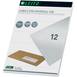 Universaletikett Leitz 6177-00-01 - A4 97 x 36 mm weiß permanent FSC Papier für alle Druckertypen Pckg/1200