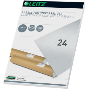 Universaletikett Leitz 6180-00-01 - A4 70 x 37 mm weiß permanent FSC Papier für alle Druckertypen Pckg/2400