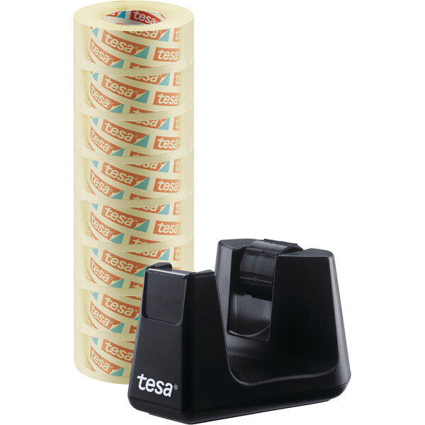 Klebefilm Tischabroller tesa tesafilm Eco & Clear 53906 - bis 19 mm x 33 m schwarz inkl. 8 Rollen Set