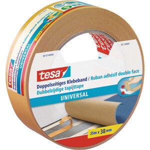 Verlegedoppelband tesa Universal 56157 - 38 mm x 25 m farblos Befestigungsklebeband f&uuml;r Privat/Endverbraucher-Anwendungen