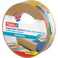 Verlegedoppelband tesa Universal 56157 - 38 mm x 25 m farblos Befestigungsklebeband f&uuml;r Privat/Endverbraucher-Anwendungen
