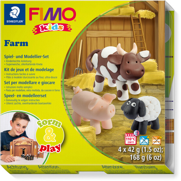 Modelliermasse Staedtler FIMO Kids 803401LY - farbig sortiert Farm normalfarbend ofenhärtend 42 g 4er-Set