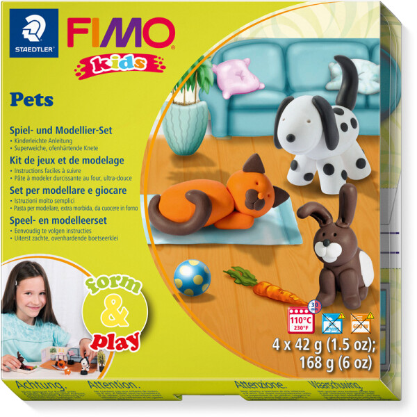 Modelliermasse Staedtler FIMO Kids 803402LY - farbig sortiert Pets normalfarbend ofenhärtend 42 g 4er-Set