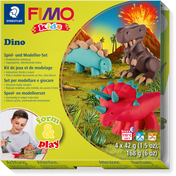 Modelliermasse Staedtler FIMO Kids 803407LY - farbig sortiert Dino normalfarbend ofenhärtend 42 g 4er-Set