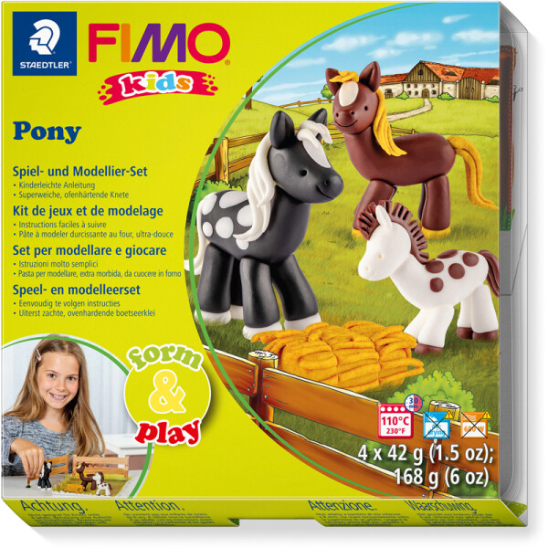 Modelliermasse Staedtler FIMO Kids 803408LY - farbig sortiert Pony normalfarbend ofenhärtend 42 g 4er-Set