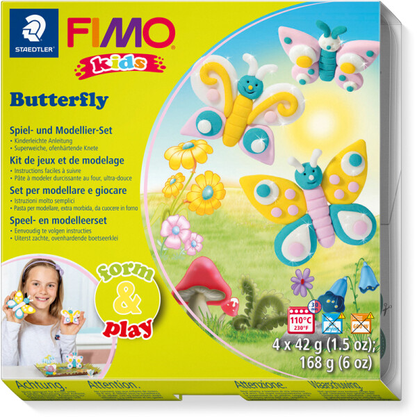 Modelliermasse Staedtler FIMO Kids 803410LY - farbig sortiert Butterfly normalfarbend ofenhärtend 42 g 4er-Set