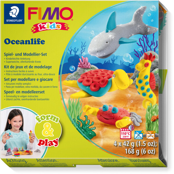 Modelliermasse Staedtler FIMO Kids 803414LY - farbig sortiert Seaworld normalfarbend ofenhärtend 42 g 4er-Set
