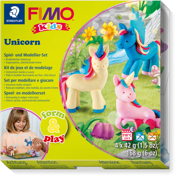 Modelliermasse Staedtler FIMO Kids 803419LY - farbig sortiert Einhorn normalfarbend ofenhärtend 42 g 4er-Set