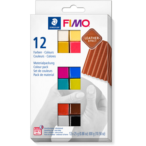 Modelliermasse Staedtler FIMO effect Leder 8013C12 - farbig sortiert lederfarbend ofenhärtend 25 g 12er-Set