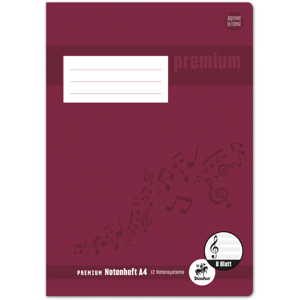 Notenheft Staufen Premium Academy 734010115 - A4 210 x 297 mm Lineatur14 12 Notensysteme 8 Blatt hochwei&szlig;es Premiumpapier 90 g/m&sup2;