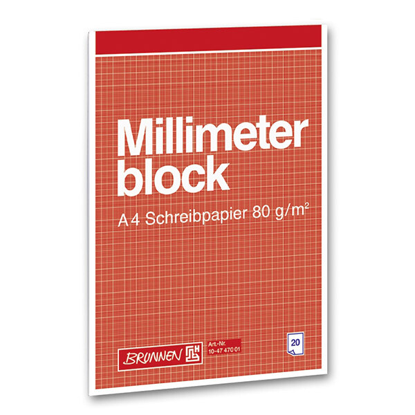 Millimeterpapierblock Brunnen 47470 - A4 210 x 297 mm Lineatur rotbraun 20 Blatt Papier