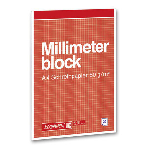 Millimeterpapierblock Brunnen 47470 - A4 210 x 297 mm Lineatur rotbraun 20 Blatt Papier