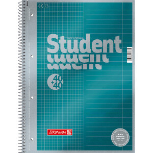 Collegeblock Brunnen Student Premium 67174 - A4 210 x 297 mm türkis liniert/kariert Lineatur21/Lineatur22 80 Blatt hochweißes Premiumpapier 90 g/m²