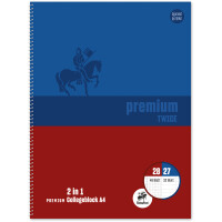 Collegeblock Staufen Premium Two in One 734500600 - A4 210 x 297 mm blau/rot liniert Lineatur27 10 mm mit Doppelrand 80 Blatt klimaneutral hochweißes Premiumpapier 90 g/m²