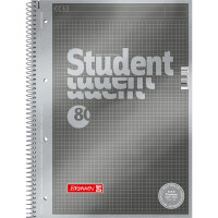 Collegeblock Brunnen Student Premium 67145 - A4 210 x 297 mm grau Protokolllineatur 80 Blatt hochweißes Premiumpapier 90 g/m²