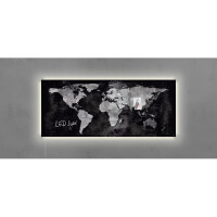 Glasmagnetboard sigel Artverum LED GL410 - 130 x 55 cm World-Map mit LED-Band