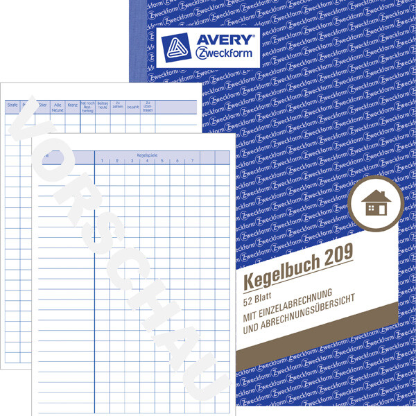 Kegelbuch Avery Zweckform 209 - A5 149 x 210 mm wei&szlig; 52 Blatt Einzelabrechnung und Abrechnungs&uuml;bersicht